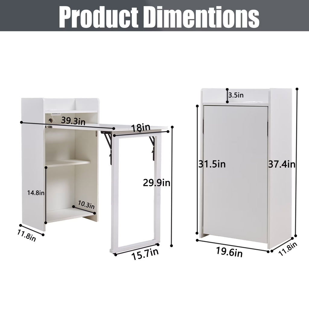 Foldable Storage Desk with Charging Station, Space-Saving Desk with Raised Surface, Multi-functional Desk for Home Office, Bedroom, and Small Spaces