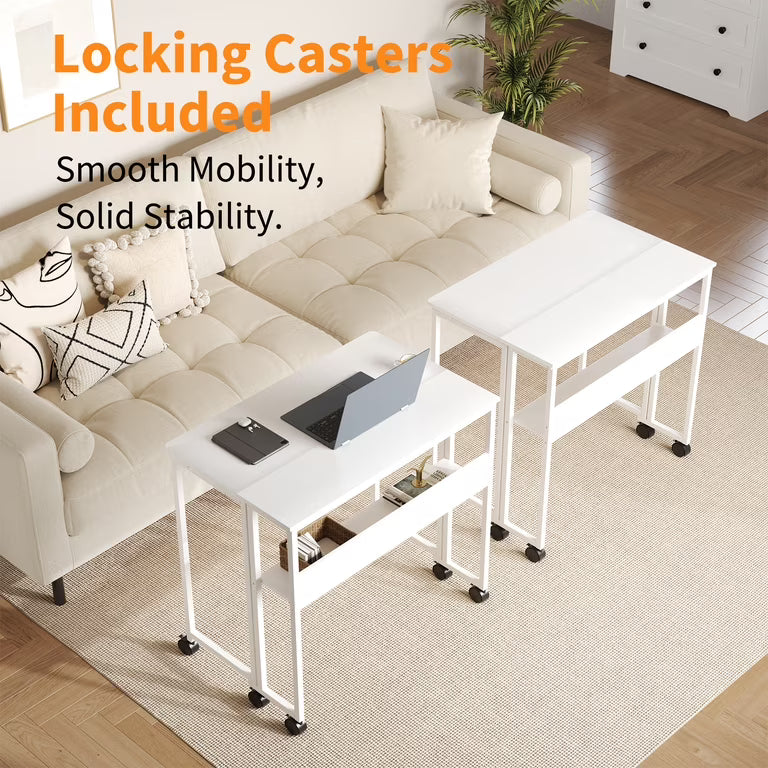 Space-Saving Folding Desk with Storage Shelf – Portable Computer Table on Wheels – No-Assembly Compact Writing Workstation – Sturdy Frame for Home Office, Bedroom