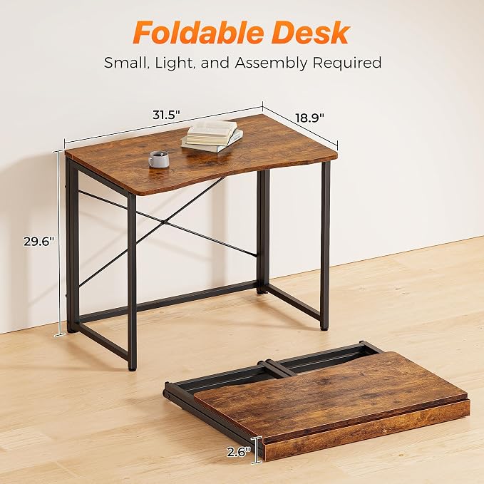Folding Desk for Small Spaces, 31.5 Inch Foldable Computer Table
